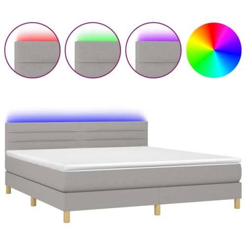 Krevet box spring s madracem LED svjetlosivi 160x200 cm tkanina - Svjetlosiva 160 x 200 cm vodoravne pruge Cijena
