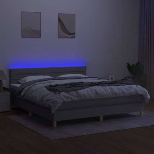 Krevet box spring s madracem LED svjetlosivi 160x200 cm tkanina - Svjetlosiva 160 x 200 cm vodoravne pruge Cijena
