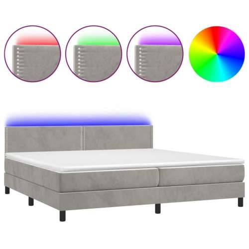 Krevet box spring s madracem LED svjetlosivi 200x200 cm baršun - Svjetlosiva 200 x 200 cm Obično s čavlima Cijena