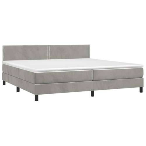 Krevet box spring s madracem LED svjetlosivi 200x200 cm baršun - Svjetlosiva 200 x 200 cm Obično s čavlima Cijena