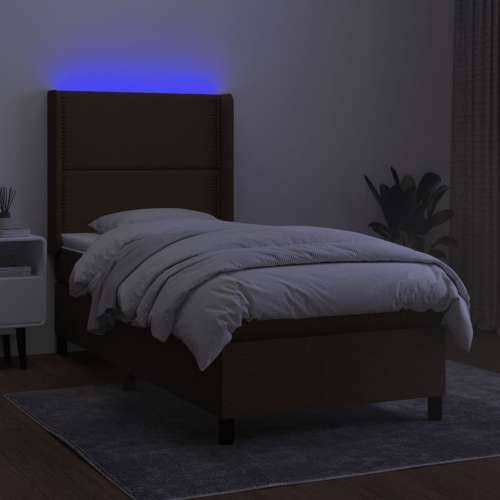 Krevet box spring s madracem LED tamnosmeđi 80 x 200 cm tkanina - Tamno smeđa 80 x 200 cm Obično s čavlima Cijena