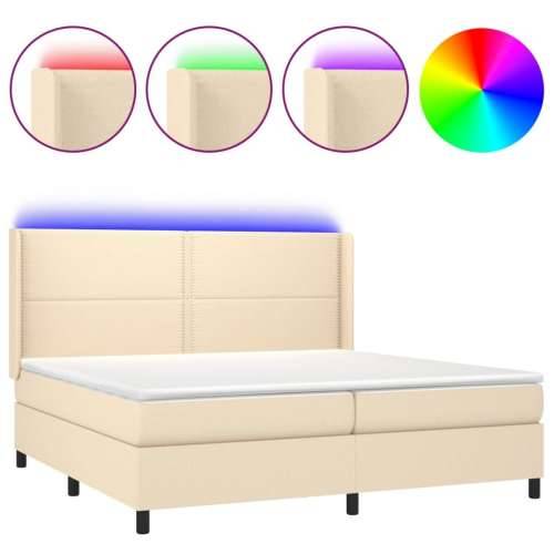 Krevet box spring s madracem LED krem 200x200 cm od tkanine - Krema 200 x 200 cm Obično s čavlima Cijena