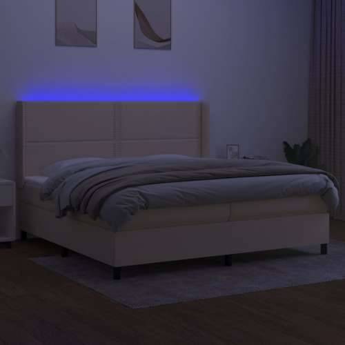 Krevet box spring s madracem LED krem 200x200 cm od tkanine - Krema 200 x 200 cm Obično s čavlima Cijena