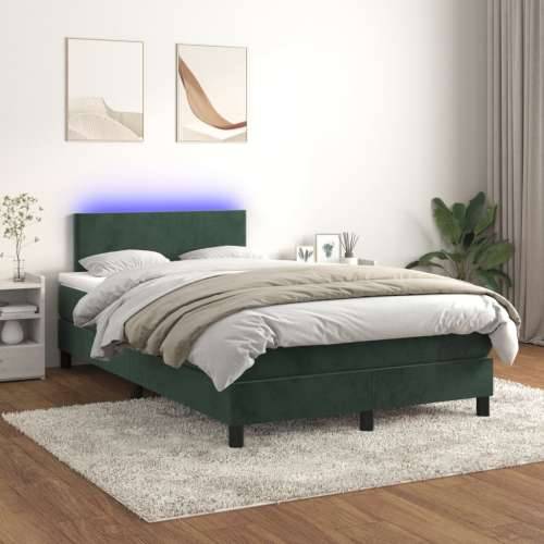 Krevet box spring s madracem LED tamnozeleni 120x200 cm baršun - Tamnozelena 120 x 200 cm Gladak dizajn Cijena