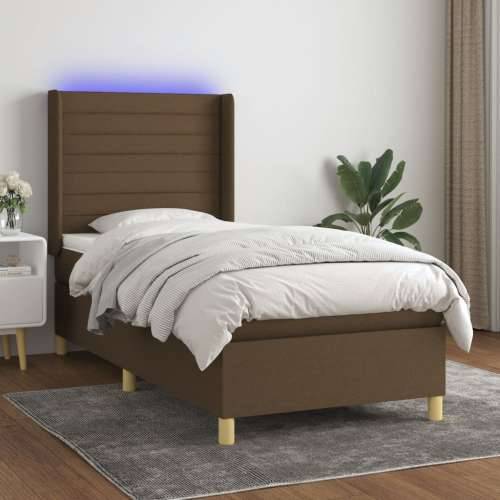 Krevet box spring s madracem LED tamnosmeđi 80 x 200 cm tkanina - Tamno smeđa 80 x 200 cm vodoravne pruge Cijena