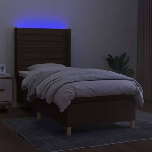 Krevet box spring s madracem LED tamnosmeđi 80 x 200 cm tkanina - Tamno smeđa 80 x 200 cm vodoravne pruge Cijena