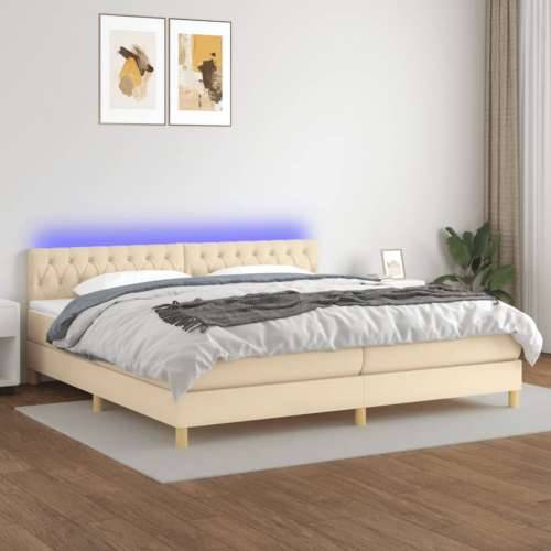 Krevet box spring s madracem LED krem 200x200 cm od tkanine - Krema 200 x 200 cm Dizajn s gumbima Cijena
