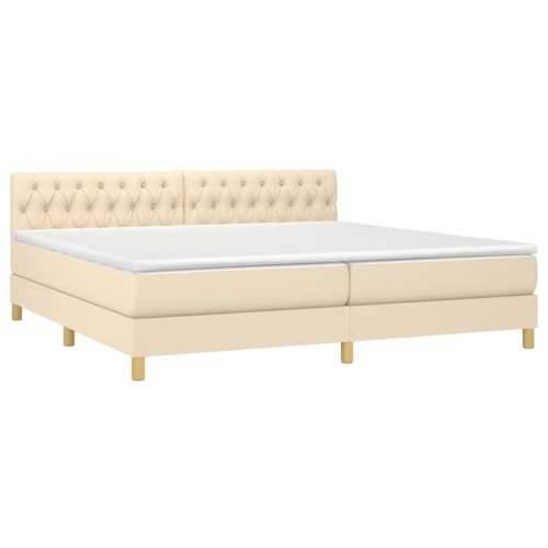 Krevet box spring s madracem LED krem 200x200 cm od tkanine - Krema 200 x 200 cm Dizajn s gumbima Cijena
