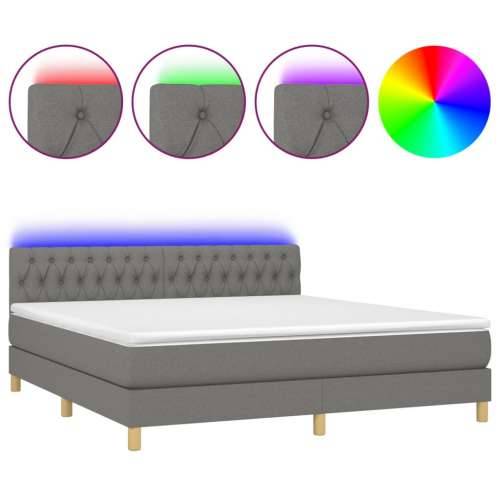 Krevet box spring s madracem LED tamnosivi 160x200 cm tkanina - Tamno siva 160 x 200 cm Dizajn s gumbima Cijena