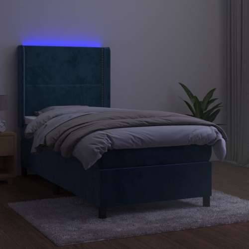 Krevet box spring s madracem LED tamnoplavi 90x190 cm baršun - Tamno plava 90 x 190 cm Obično s čavlima Cijena
