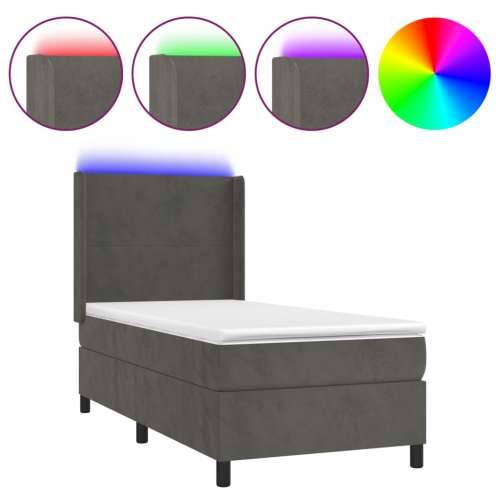 Krevet box spring s madracem LED tamnosivi 90x190 cm baršun - Tamno siva 90 x 190 cm Gladak dizajn Cijena