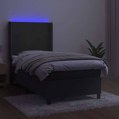 Krevet box spring s madracem LED tamnosivi 90x190 cm baršun - Tamno siva 90 x 190 cm Gladak dizajn Cijena