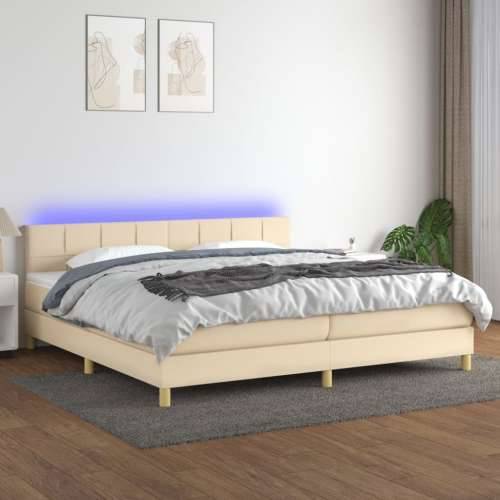 Krevet box spring s madracem LED krem 200x200 cm od tkanine - Krema 200 x 200 cm Blok s kvadratima Cijena