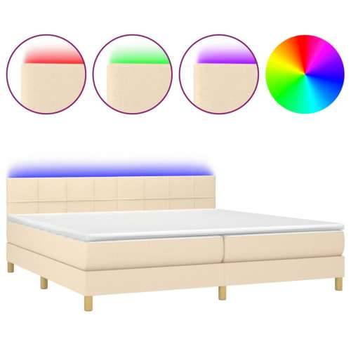 Krevet box spring s madracem LED krem 200x200 cm od tkanine - Krema 200 x 200 cm Blok s kvadratima Cijena