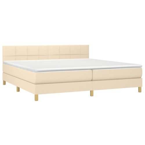 Krevet box spring s madracem LED krem 200x200 cm od tkanine - Krema 200 x 200 cm Blok s kvadratima Cijena