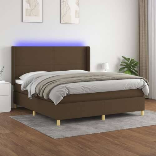 Krevet box spring s madracem LED tamnosmeđi 160x200 cm tkanina - Tamno smeđa 160 x 200 cm Gladak dizajn Cijena
