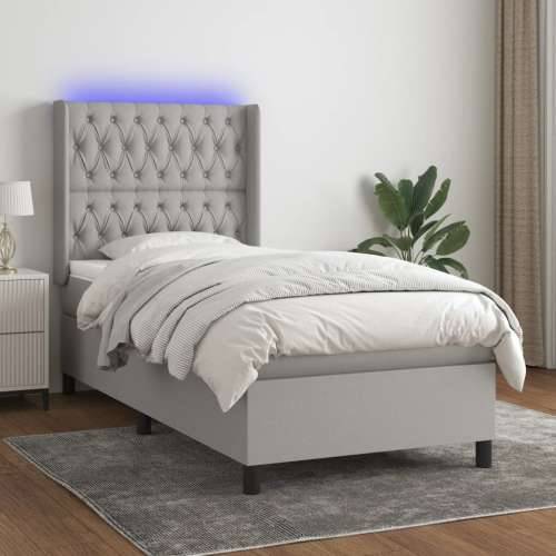 Krevet box spring s madracem LED svjetlosivi 90x190 cm tkanina - Svjetlosiva 90 x 190 cm Dizajn s gumbima Cijena