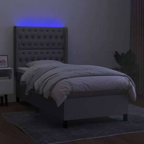 Krevet box spring s madracem LED svjetlosivi 90x190 cm tkanina - Svjetlosiva 90 x 190 cm Dizajn s gumbima Cijena