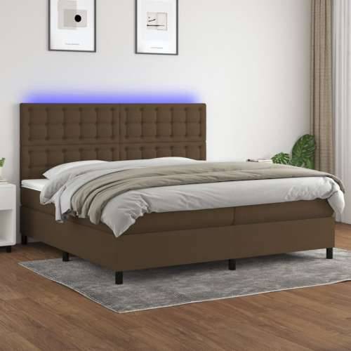 Krevet box spring s madracem LED tamnosmeđi 200x200 cm tkanina - Tamno smeđa 200 x 200 cm gumbi Cijena