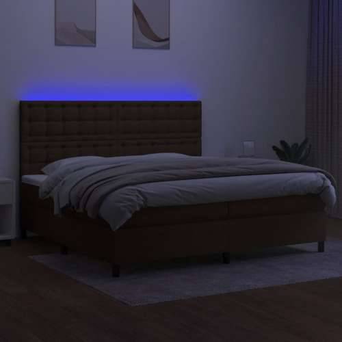 Krevet box spring s madracem LED tamnosmeđi 200x200 cm tkanina - Tamno smeđa 200 x 200 cm gumbi Cijena