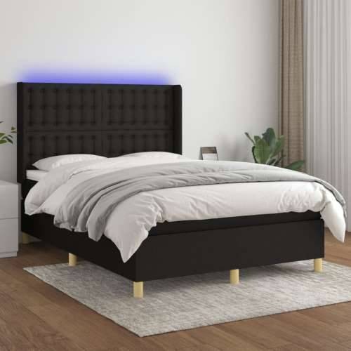Krevet box spring s madracem LED crni 140x200 cm od tkanine - Crna 140 x 200 cm gumbi Cijena