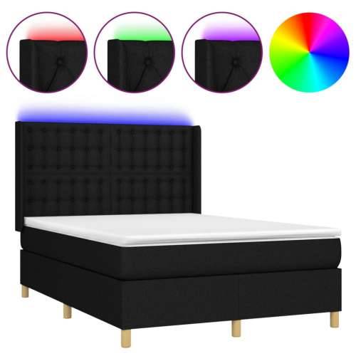 Krevet box spring s madracem LED crni 140x200 cm od tkanine - Crna 140 x 200 cm gumbi Cijena