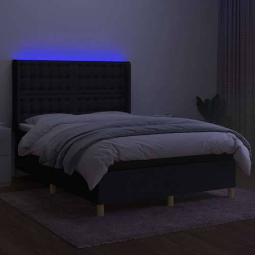 Krevet box spring s madracem LED crni 140x200 cm od tkanine - Crna 140 x 200 cm gumbi Cijena