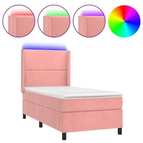 Krevet box spring s madracem LED ružičasti 80x200 cm baršunasti - Ružičasta 80 x 200 cm Obično s čavlima Cijena