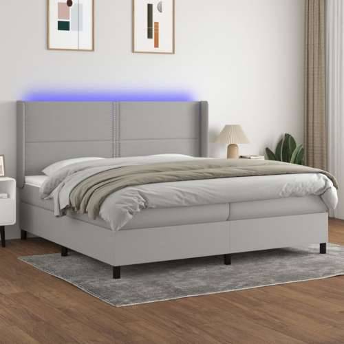 Krevet box spring s madracem LED svjetlosivi 200x200 cm tkanina - Svjetlosiva 200 x 200 cm Obično s čavlima Cijena