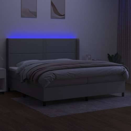 Krevet box spring s madracem LED svjetlosivi 200x200 cm tkanina - Svjetlosiva 200 x 200 cm Obično s čavlima Cijena