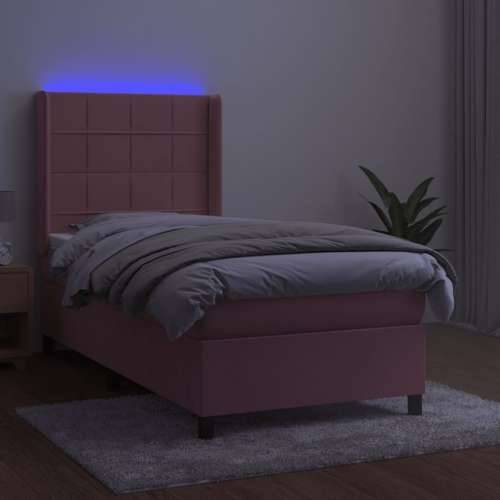 Krevet box spring s madracem LED ružičasti 90x190 cm baršunasti - Ružičasta 90 x 190 cm Blok s kvadratima Cijena