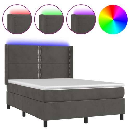 Krevet box spring s madracem LED tamnosivi 140x200 cm baršun - Tamno siva 140 x 200 cm Obično s čavlima Cijena