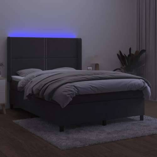 Krevet box spring s madracem LED tamnosivi 140x200 cm baršun - Tamno siva 140 x 200 cm Obično s čavlima Cijena
