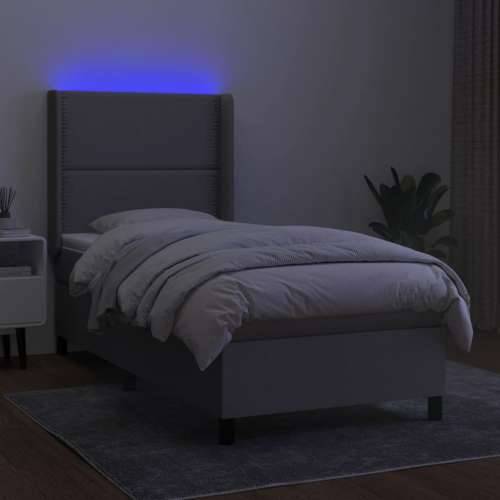 Krevet box spring s madracem LED svjetlosivi 90x200 cm tkanina - Svjetlosiva 90 x 200 cm Obično s čavlima Cijena