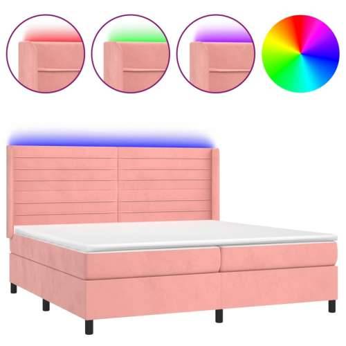 Krevet box spring s madracem LED ružičasti 200x200cm baršunasti - Ružičasta 200 x 200 cm vodoravne pruge Cijena