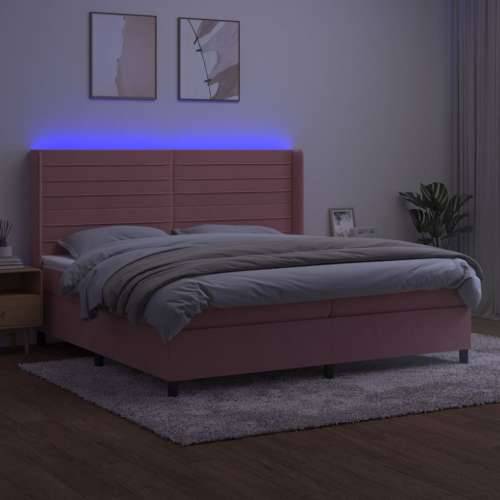 Krevet box spring s madracem LED ružičasti 200x200cm baršunasti - Ružičasta 200 x 200 cm vodoravne pruge Cijena