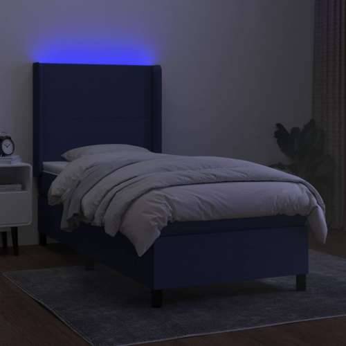 Krevet box spring s madracem LED plavi 90x190 cm od tkanine - Plava 90 x 190 cm Gladak dizajn Cijena