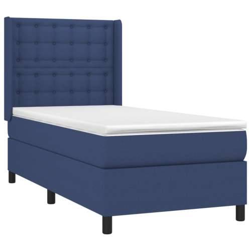 Krevet box spring s madracem LED plavi 90x200 cm od tkanine Plava 90 x 200 cm gumbi Cijena