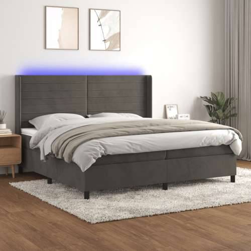 Krevet box spring s madracem LED tamnosivi 200x200 cm baršun - Tamno siva 200 x 200 cm vodoravne pruge Cijena