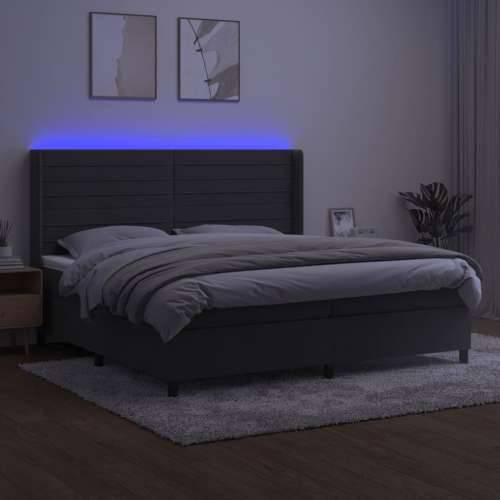 Krevet box spring s madracem LED tamnosivi 200x200 cm baršun - Tamno siva 200 x 200 cm vodoravne pruge Cijena