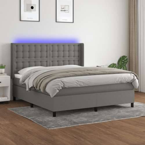 Krevet box spring s madracem LED tamnosivi 180x200 cm tkanina - Tamno siva 180 x 200 cm gumbi Cijena