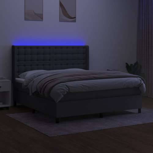 Krevet box spring s madracem LED tamnosivi 180x200 cm tkanina - Tamno siva 180 x 200 cm gumbi Cijena