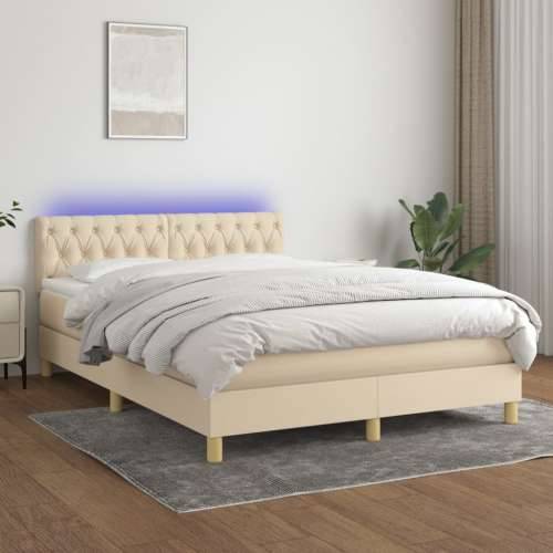 Krevet box spring s madracem LED krem 140x200 cm od tkanine - Krema 140 x 200 cm Dizajn s gumbima Cijena