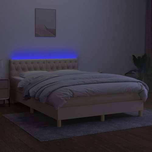 Krevet box spring s madracem LED krem 140x200 cm od tkanine - Krema 140 x 200 cm Dizajn s gumbima Cijena