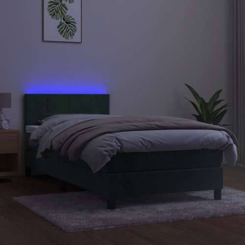 Krevet box spring s madracem LED tamnozeleni 100x200 cm baršun - Tamnozelena 100 x 200 cm Blok s kvadratima Cijena
