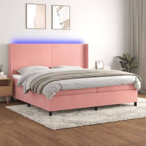 Krevet box spring s madracem LED ružičasti 200x200cm baršunasti - Ružičasta 200 x 200 cm Gladak dizajn Cijena
