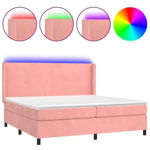 Krevet box spring s madracem LED ružičasti 200x200cm baršunasti - Ružičasta 200 x 200 cm Gladak dizajn Cijena