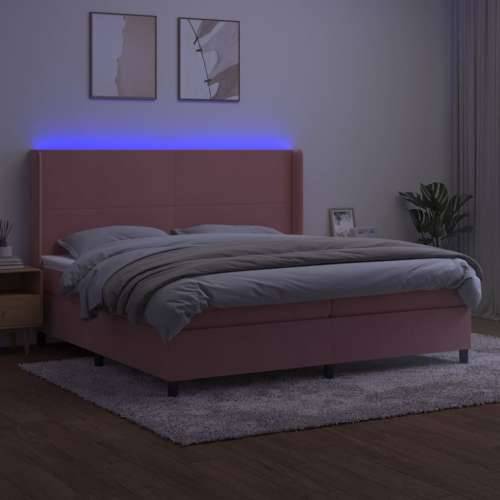Krevet box spring s madracem LED ružičasti 200x200cm baršunasti - Ružičasta 200 x 200 cm Gladak dizajn Cijena