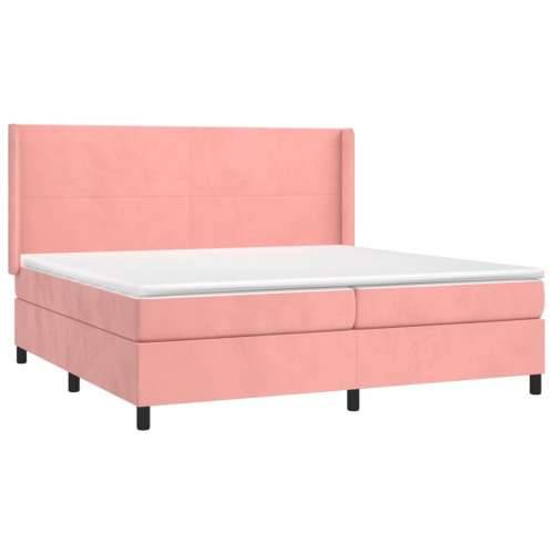 Krevet box spring s madracem LED ružičasti 200x200cm baršunasti - Ružičasta 200 x 200 cm Gladak dizajn Cijena