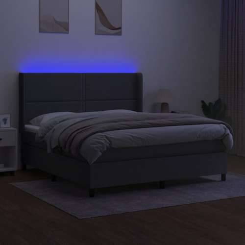 Krevet box spring s madracem LED tamnosivi 180x200 cm tkanina - Tamno siva 180 x 200 cm Obično s čavlima Cijena